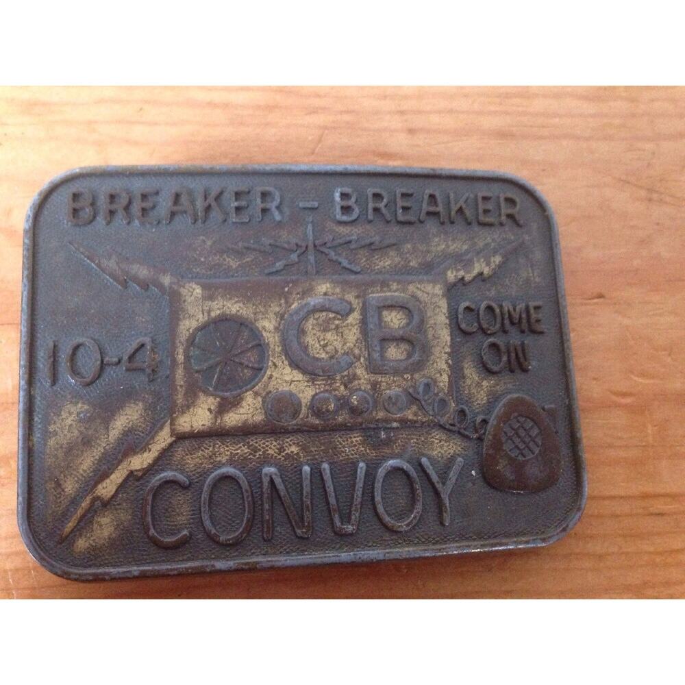 Vtg 70s CB Radio Breaker-Breaker 10-4 Convoy Solid Brass Chunky Belt Buckle